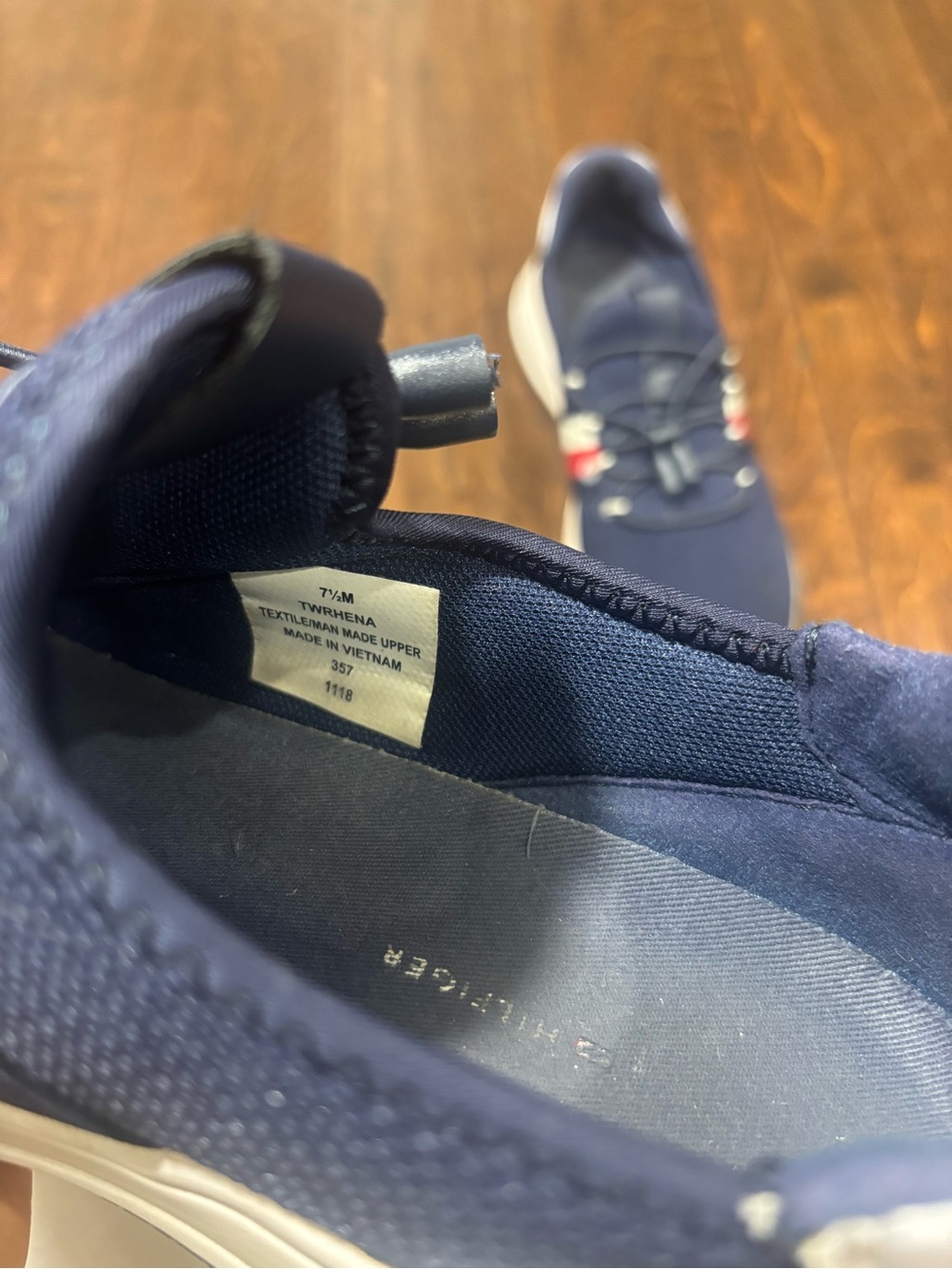 Tommy Hilfiger Navy Knit Slip-On Sneakers with Red & White Band - Picture 6 of 6